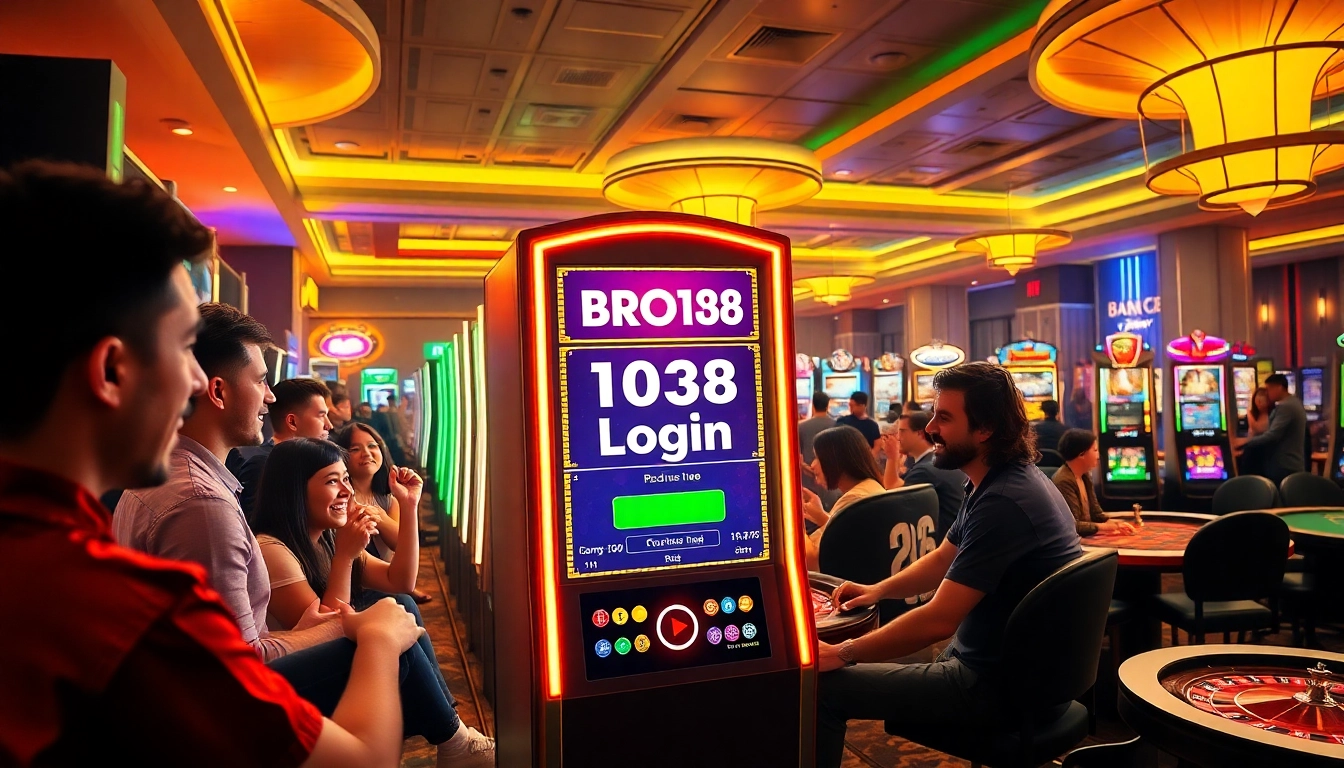 BRO138 Login displayed on an exciting slot machine, showcasing an engaging casino atmosphere.