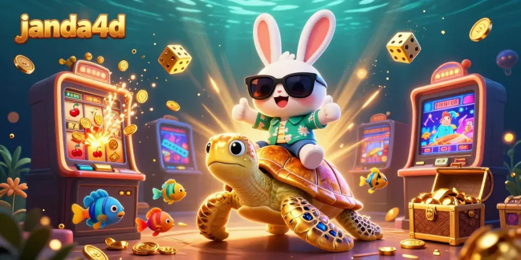Raih jackpot dengan janda4d di slot mesin 3D bertumpuk koin berkilau dan karakter kartun menggemaskan.