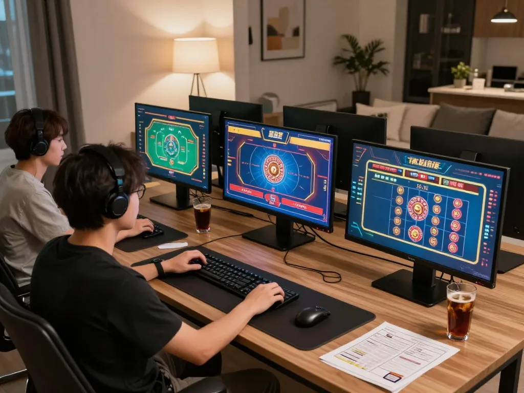 Engaged player enjoying online casino games at home, showcasing ww88 gaming interface and responsible gambling