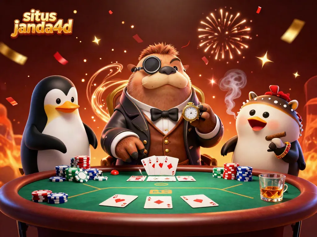 Permainan peluang situs janda4d dilakukan di meja poker bawah laut dengan karakter menarik.