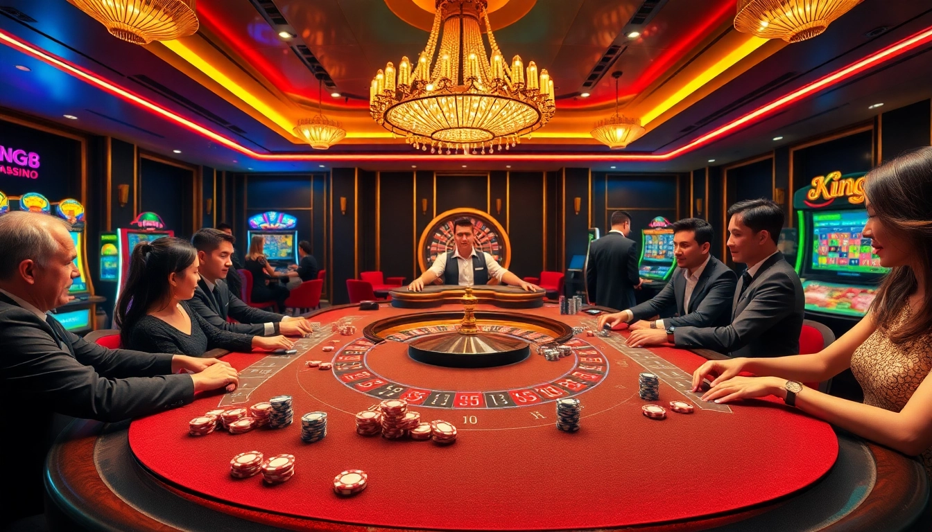 Experience the excitement of King88 at a luxurious casino table filled with vibrant chips and games.