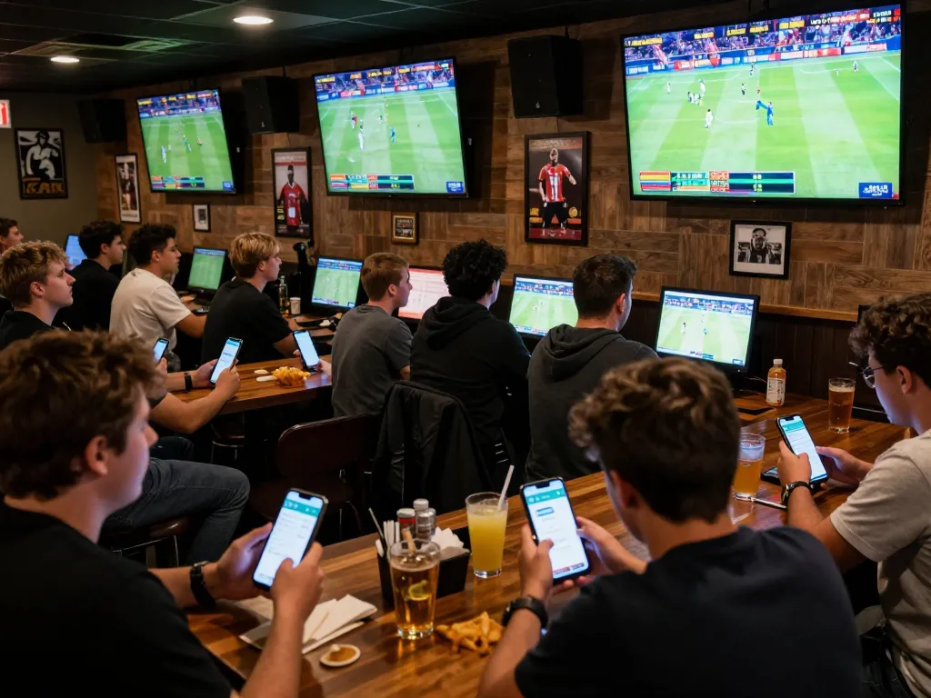 Experience debet sports betting in an exciting sports bar filled with fans and live betting