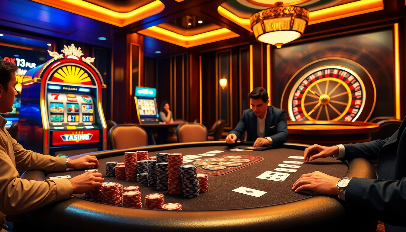Experience the thrill of high-stakes gambling at Ee88 with vibrant poker chips and a roulette wheel.