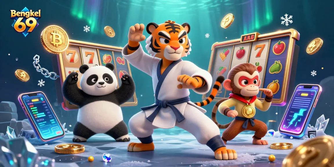 Engage with Bengkel 69's vibrant slot scene featuring a kung fu tiger and animated game symbols.
