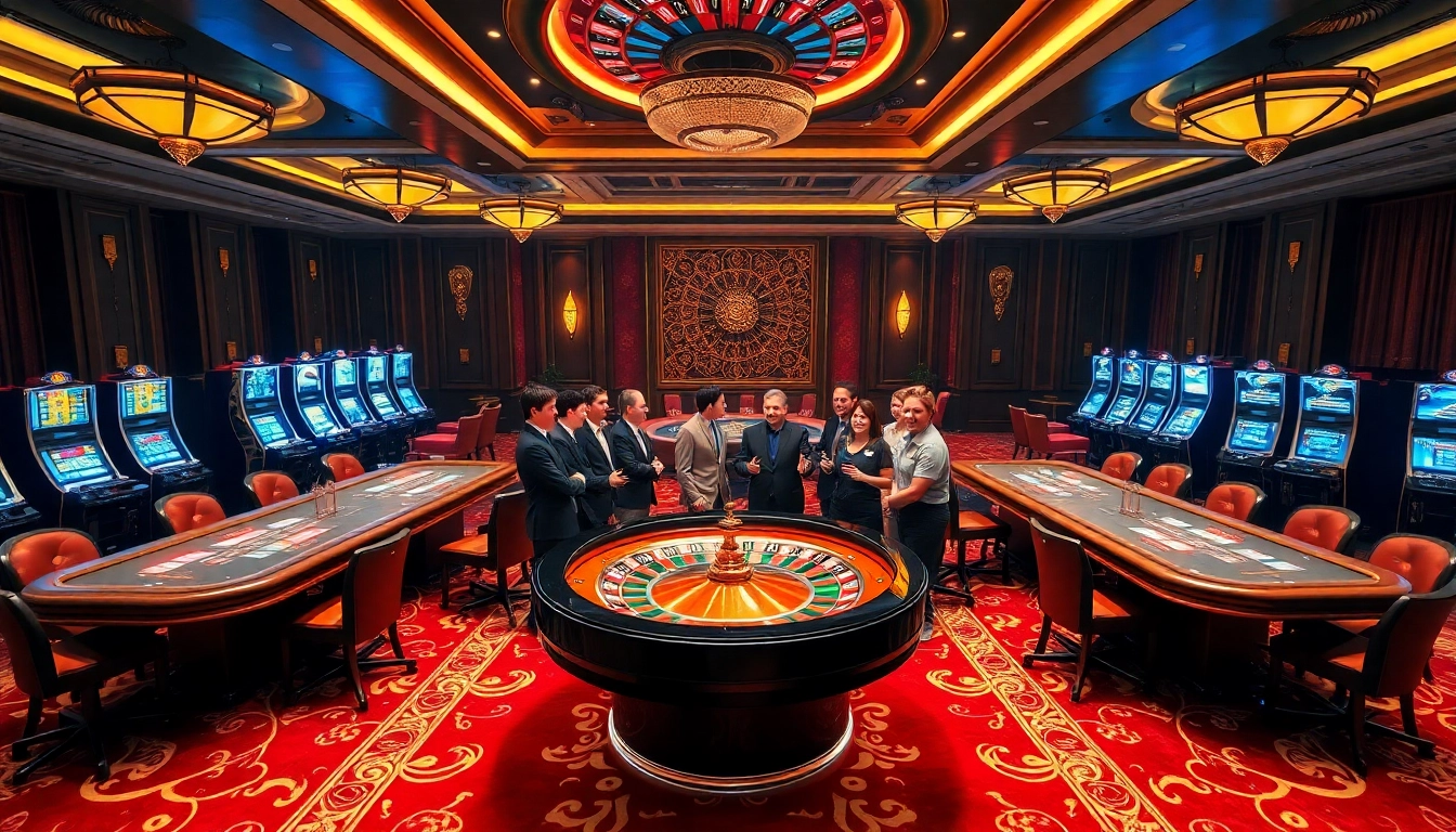 Players enjoying roulette and poker games at Luckywin casino.