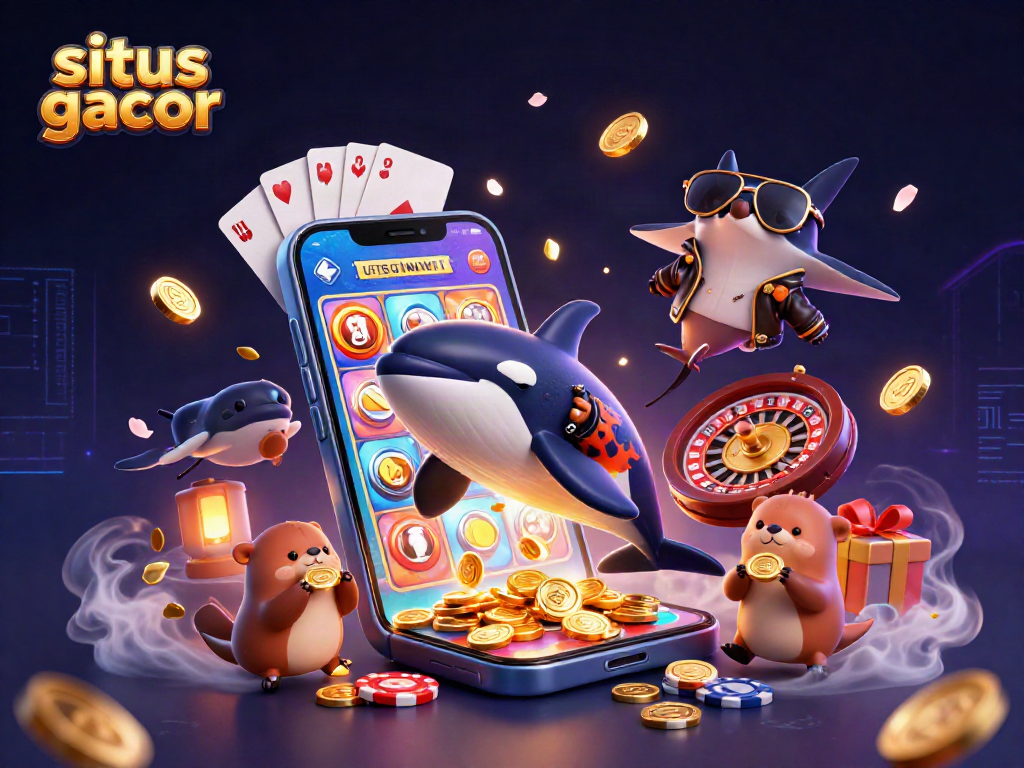 Experience thrilling wins with situs gacor in a vibrant casino scene featuring playful marine characters.