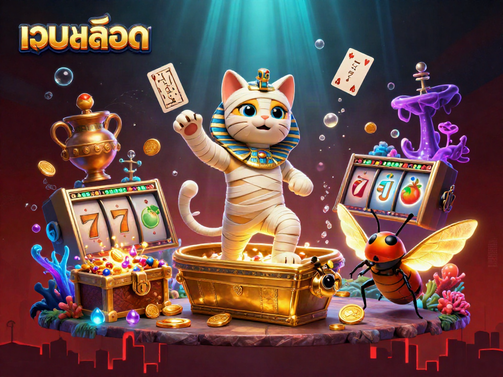 Play เว็บสล็อต with lively 3D characters, vibrant slot symbols, and rich casino elements.