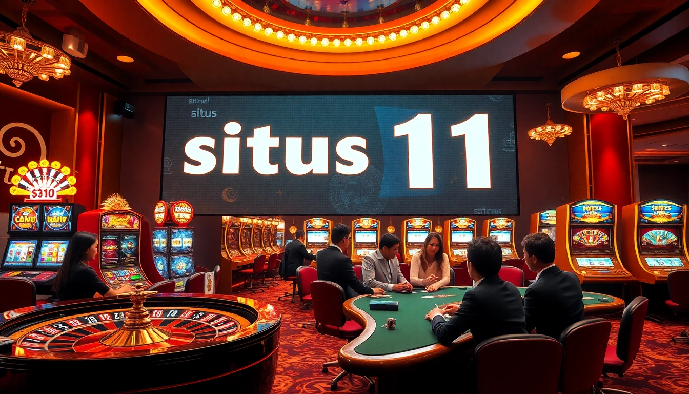 Experience thrilling gaming action at situs 11 with luxurious roulette tables and vibrant slot machines.