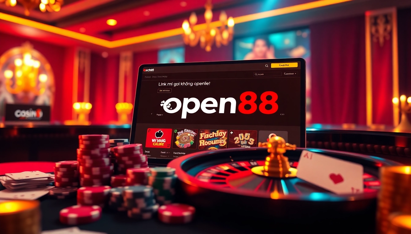 Engage with Link mới không chặn open88 on a dynamic online gambling interface with vibrant casino elements.