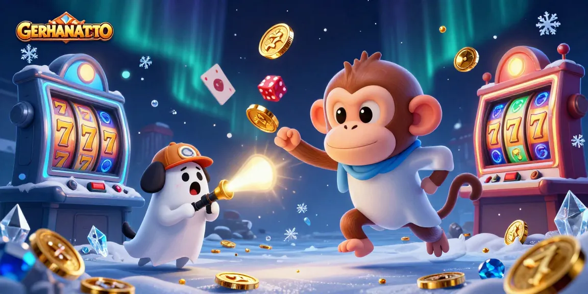 GERHANATOTO menampilkan suasana kasino dengan karakter berinteraksi menjelang jackpot yang menggiurkan.