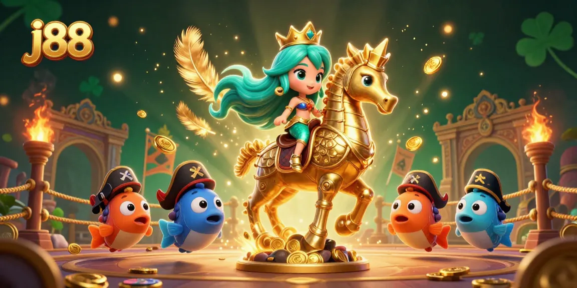 Experience thrilling j88 adventures with our mermaid princess and golden seahorse in an epic casino scene.