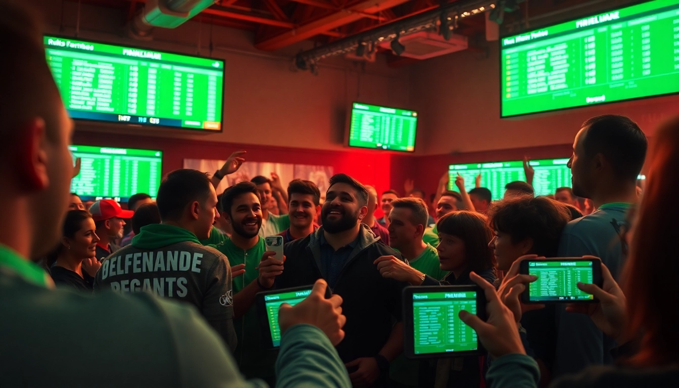 Dynamic football betting scene featuring live odds from https://keonhacai.gold/ amidst excited fans.