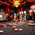 Experience the excitement of gambling at 123b.ing with vibrant poker chips and slot machines.