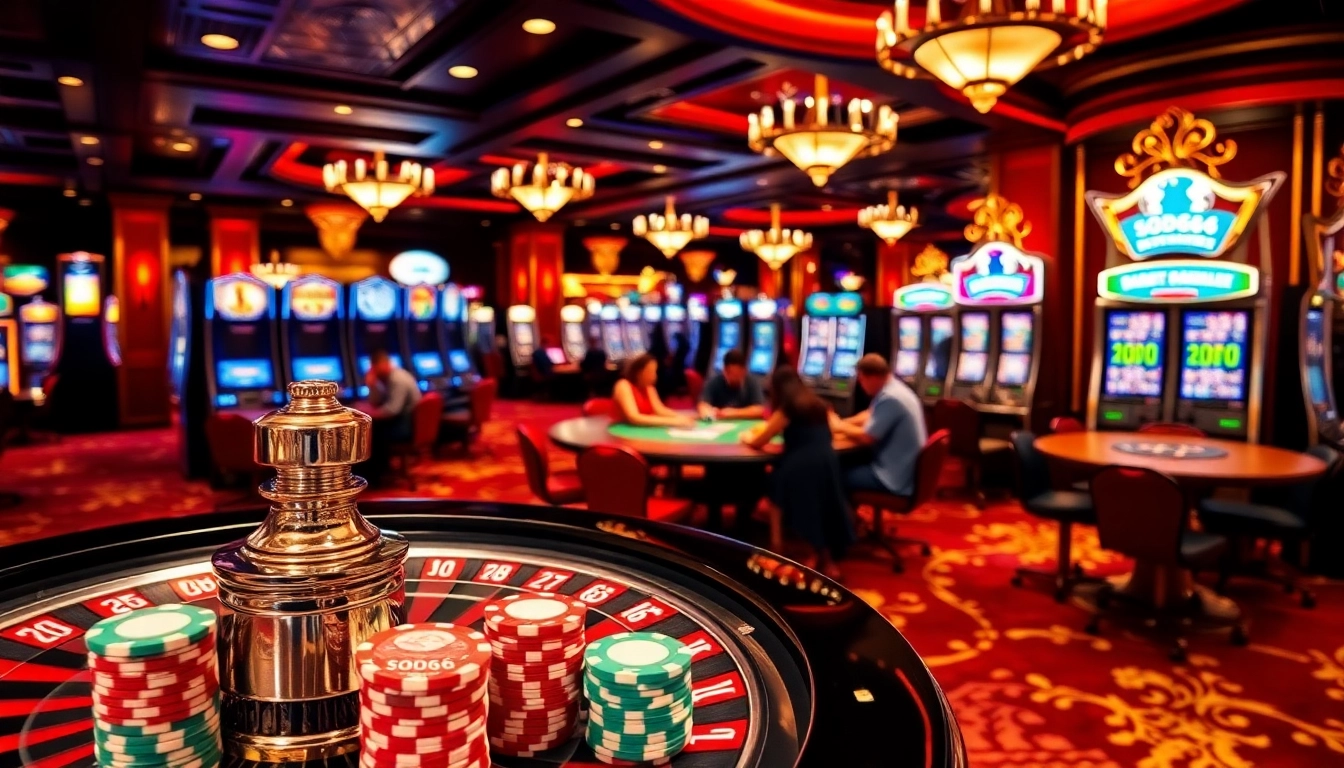 SODO66 casino excitement with roulette table and poker action in a luxurious setting