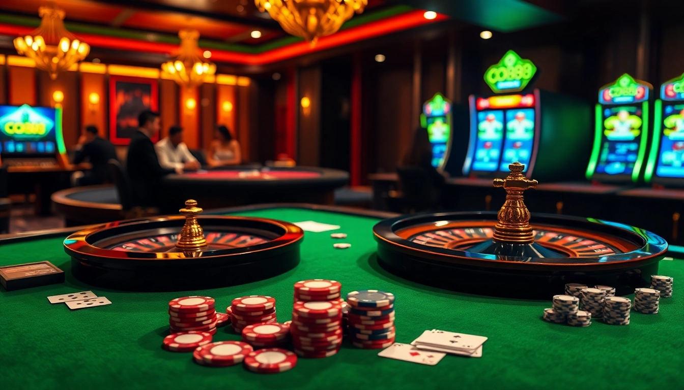 Engaged gamblers enjoying a thrilling table game atmosphere at a luxury casino featuring co88.