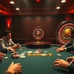 Experience the thrill of Rikvip gaming at a vibrant poker table with polished chips and spinning roulette.