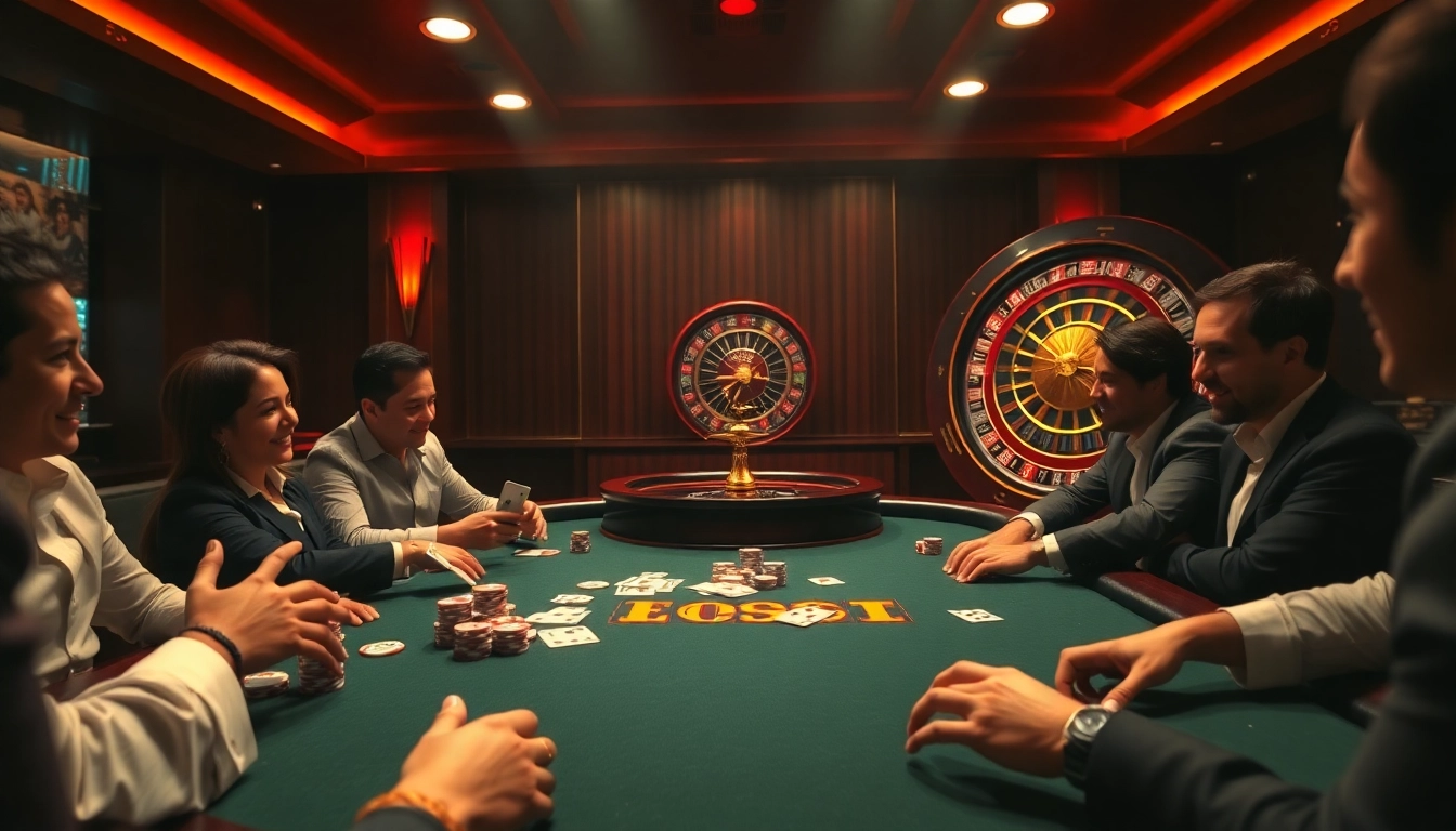 Experience the thrill of Rikvip gaming at a vibrant poker table with polished chips and spinning roulette.