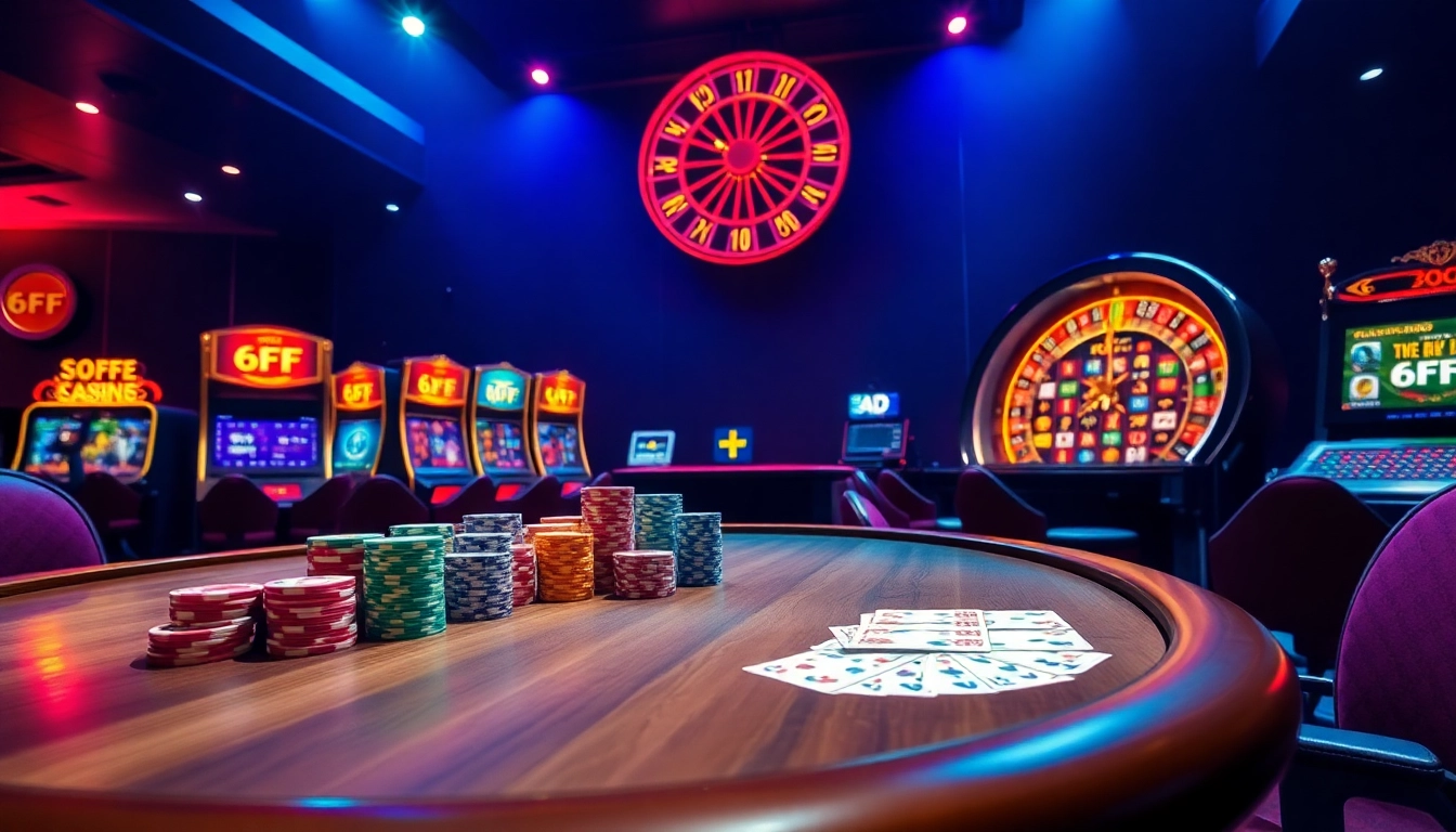 Experience the excitement of 6FF online casino with vibrant tables and thrilling slot machines.