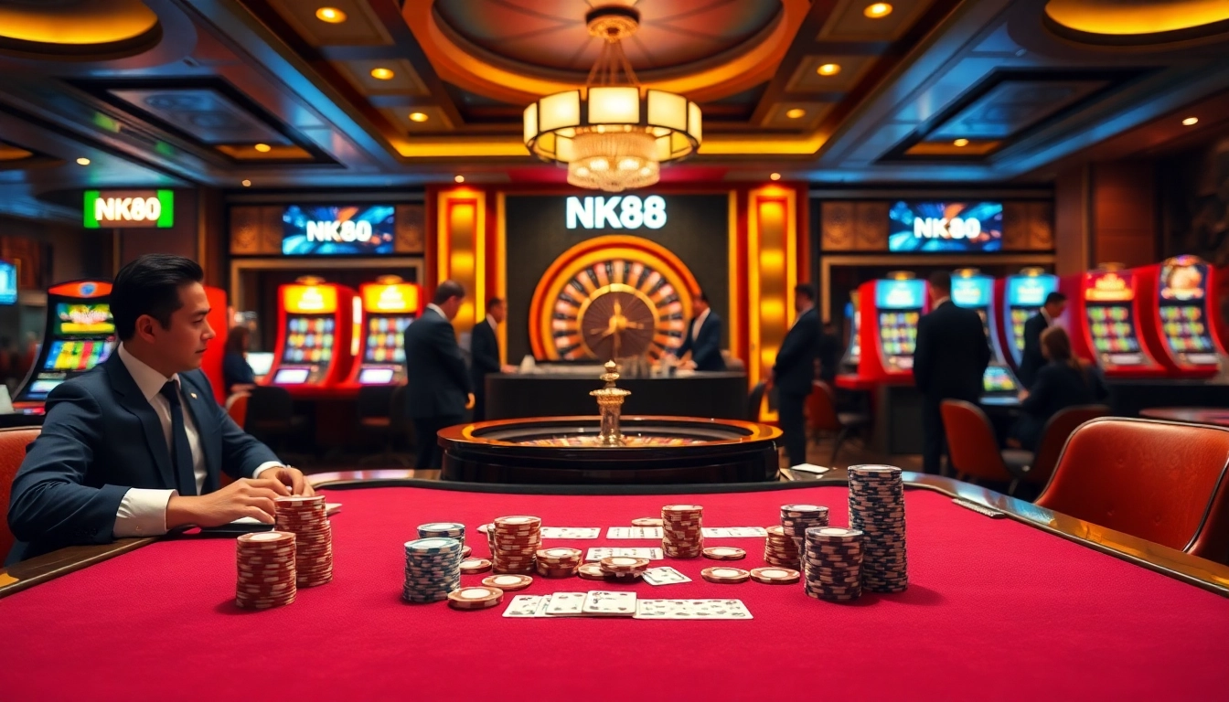 Action-packed NK88 gaming table with players enjoying a high-stakes atmosphere.