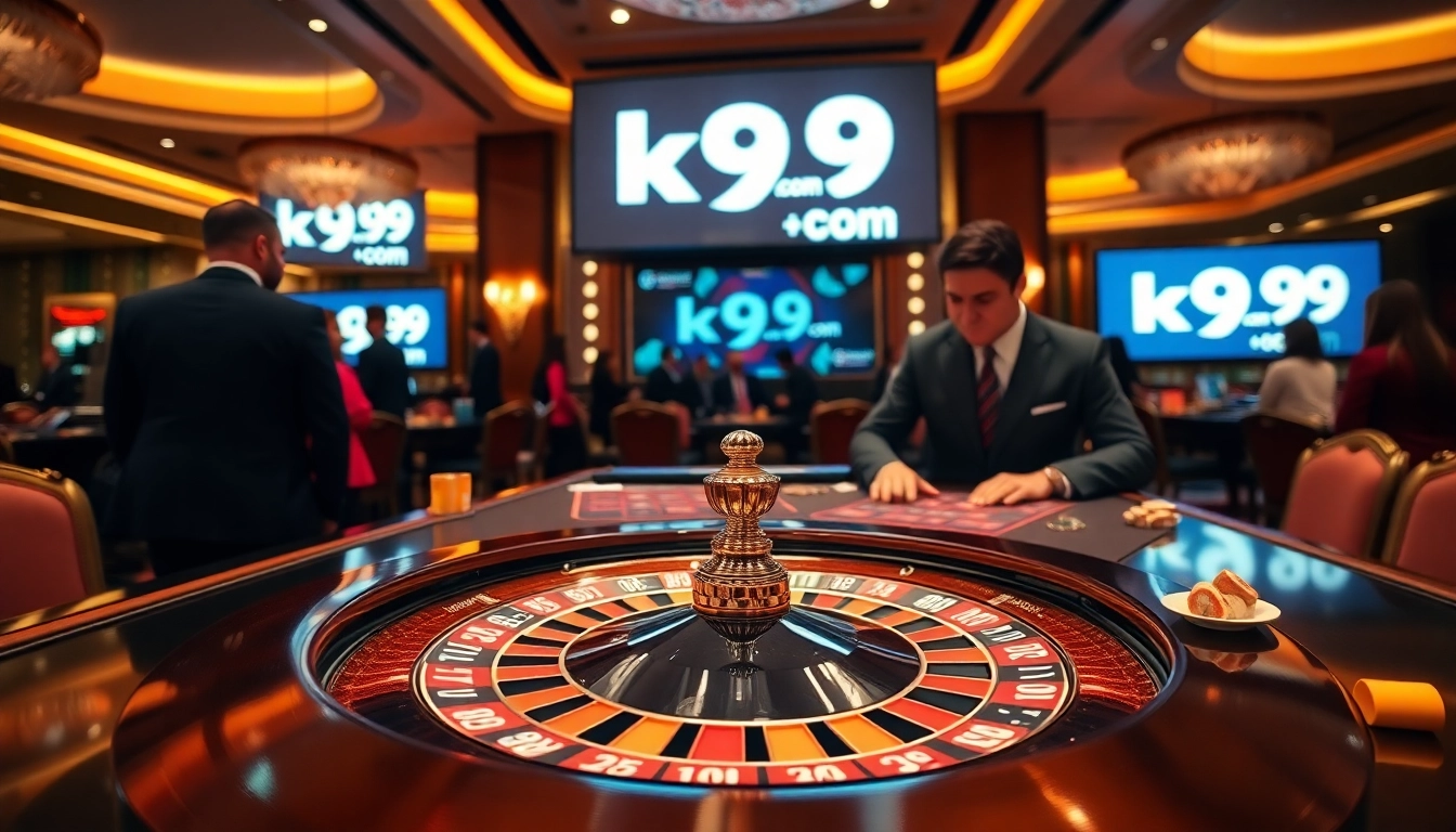 Engage in exhilarating gameplay at k9k9.com with vibrant casino scenes featuring live dealers.