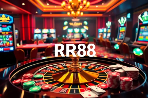 RR88 gaming experience with a vibrant roulette table and active players in a luxurious casino setting.
