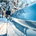 Showcased vehicle with PPF winter road salt protection in winter conditions.