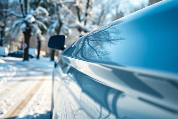 Showcased vehicle with PPF winter road salt protection in winter conditions.