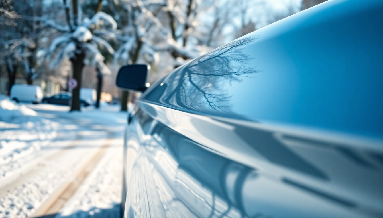 Showcased vehicle with PPF winter road salt protection in winter conditions.