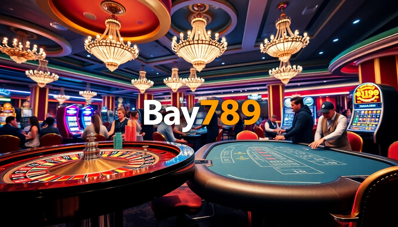 Experience the excitement of Bay789 at a luxurious casino table with vibrant chips and cards.