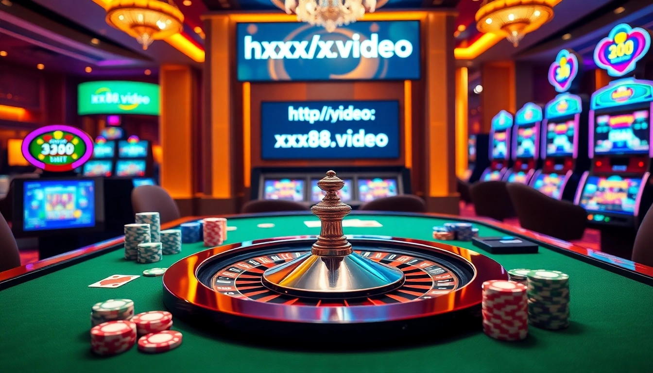 Engaging casino atmosphere at https://xx88.video/ with vibrant poker chips and roulette wheel.