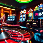 Experience the thrill of online gambling with RR88 featuring sleek roulette and vibrant poker chips.