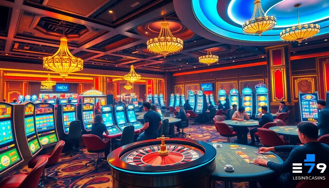 Players enjoying thrilling games at NEO79 Casino's luxurious gambling floor.