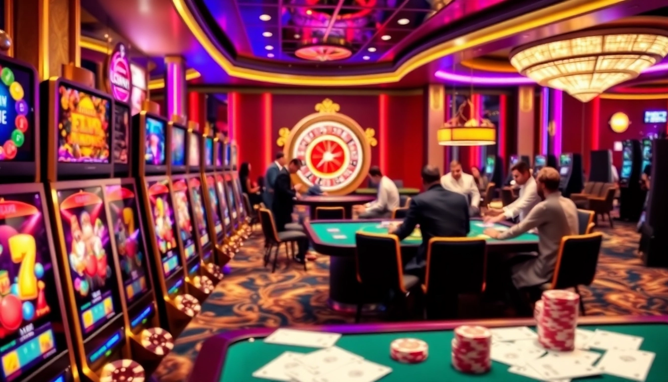Experience the thrill of slot online at a luxurious casino filled with vibrant slot machines and gaming tables.