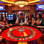 Players enjoying a vibrant roulette game at GO99 Casino, with dazzling poker chips and lights.