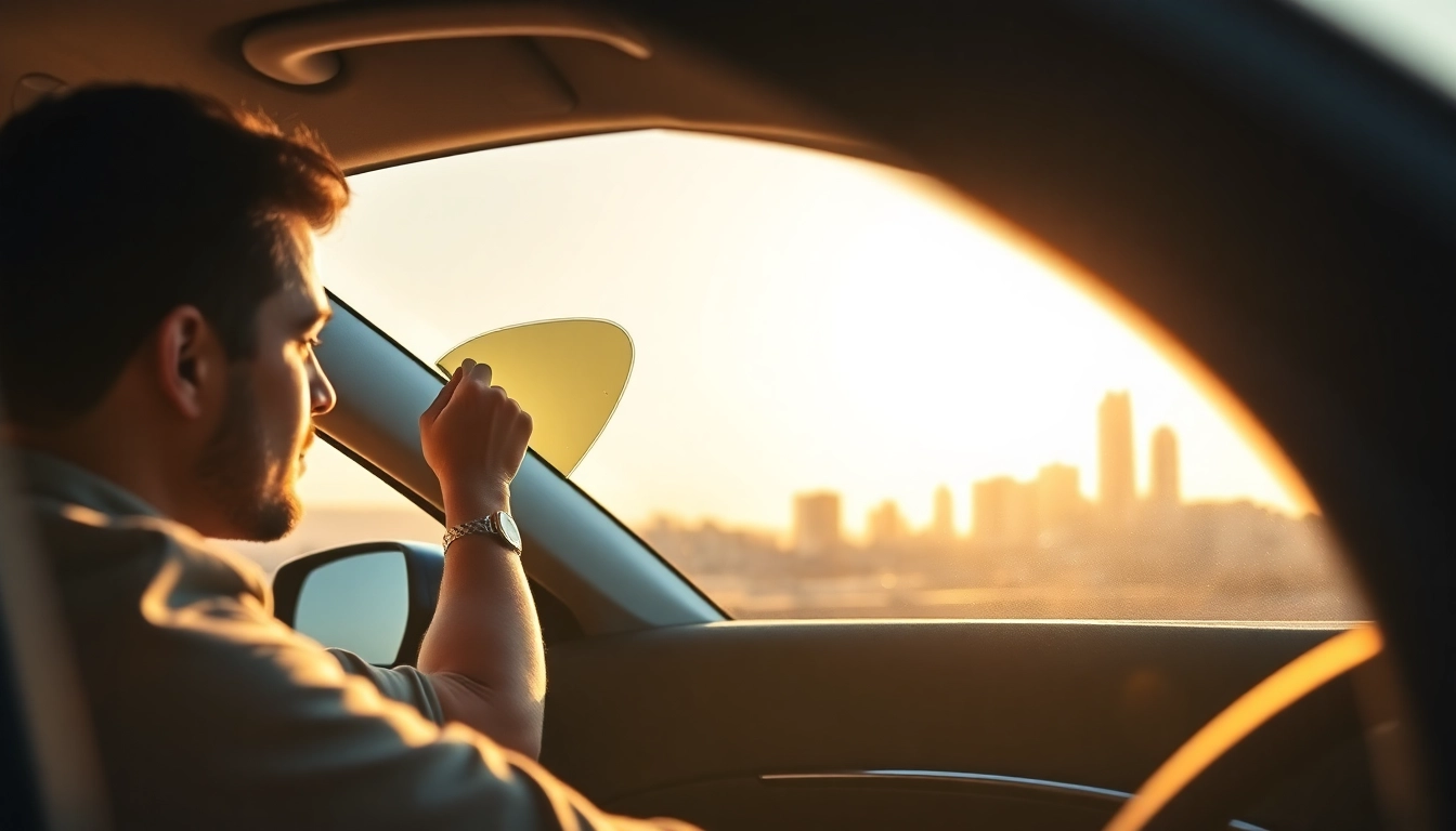 Applying window tint Chattanooga to enhance vehicle aesthetics and comfort.