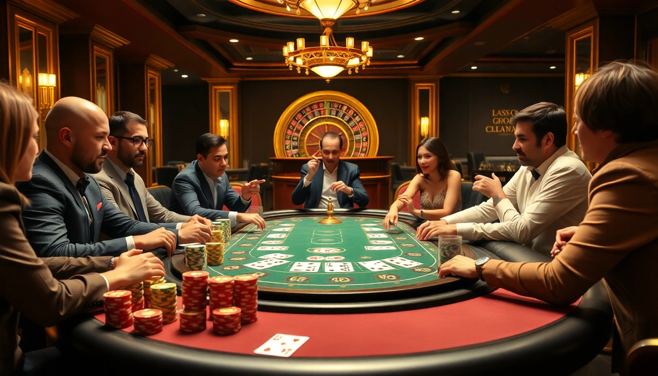 Players enjoying an exciting game of XX 88 at a luxurious casino poker table.