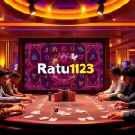 Atmosfer kasino yang menarik menampilkan mesin slot Ratu123 dengan pemain menikmati permainan taruhan tinggi.