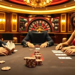 MB66 poker players engaging in a high-stakes game with casino chips and cards.