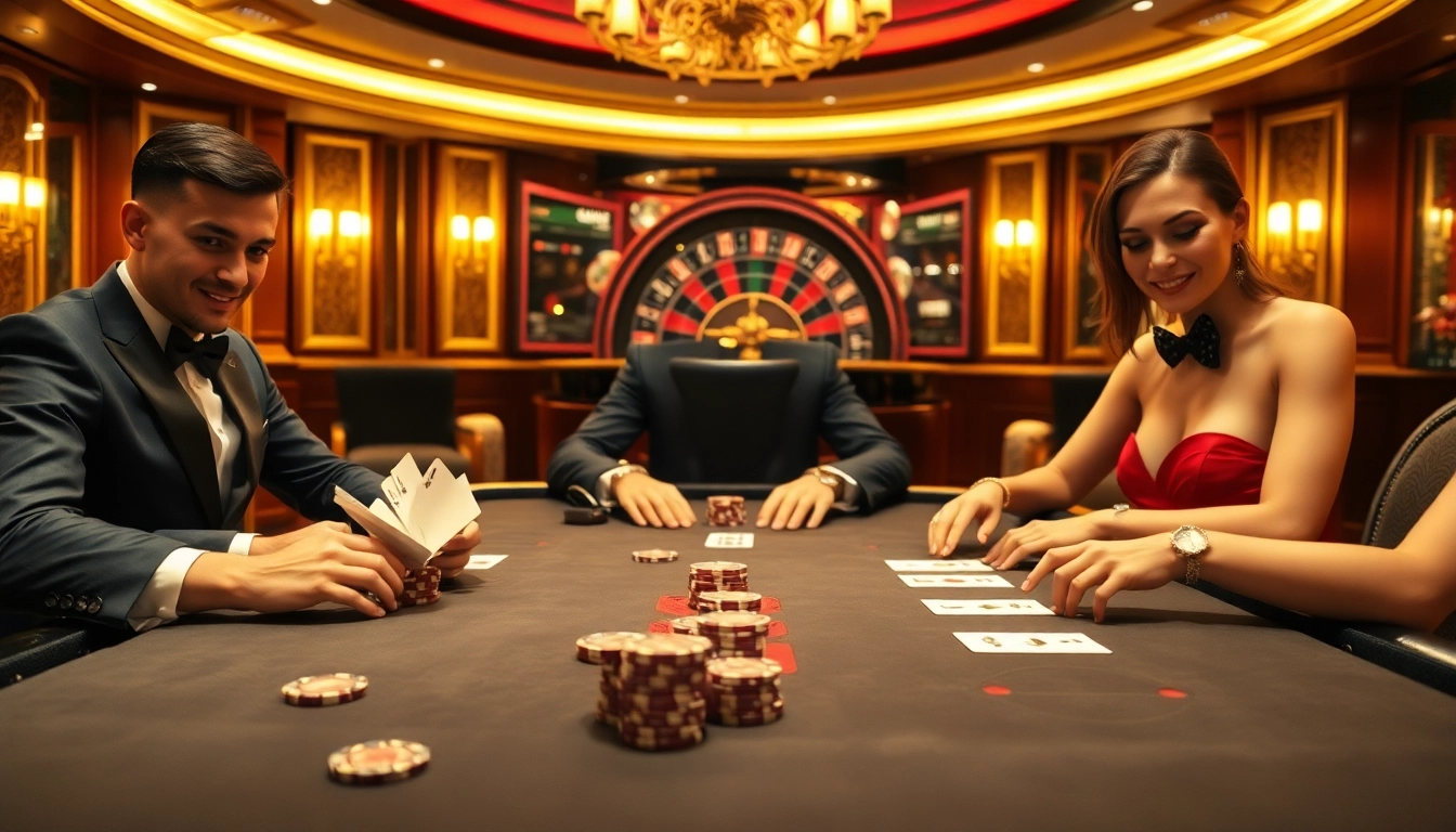 MB66 poker players engaging in a high-stakes game with casino chips and cards.