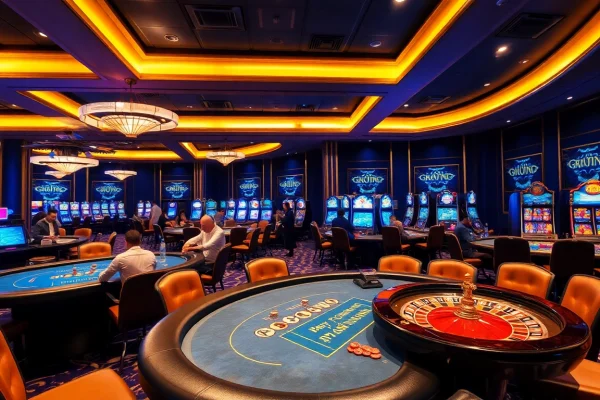 Experience the thrill of the ph365 blue edition at a luxurious casino with vibrant gaming tables.