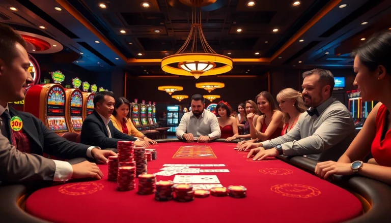 KJC poker action with vibrant players and high-stakes excitement in a luxurious casino setting