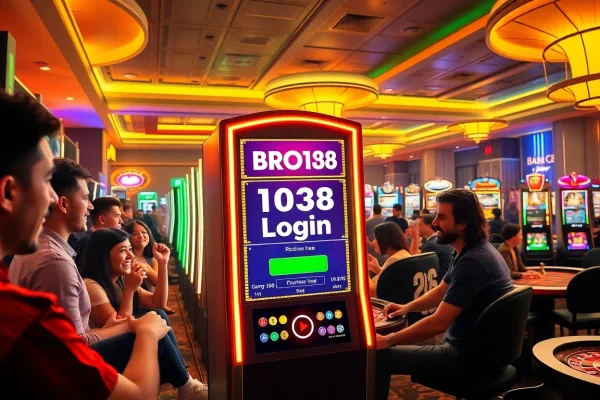 BRO138 Login displayed on an exciting slot machine, showcasing an engaging casino atmosphere.
