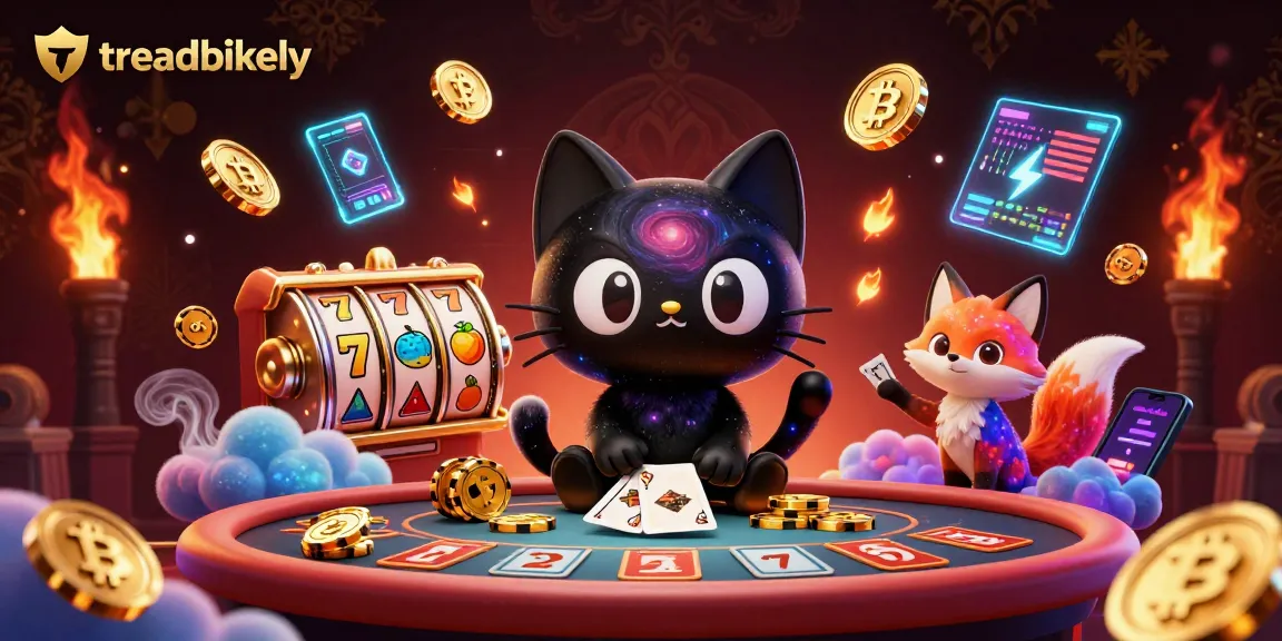 Engage with treadbikely in a vibrant cosmic casino setting featuring playful cartoon characters and exciting slot elements.