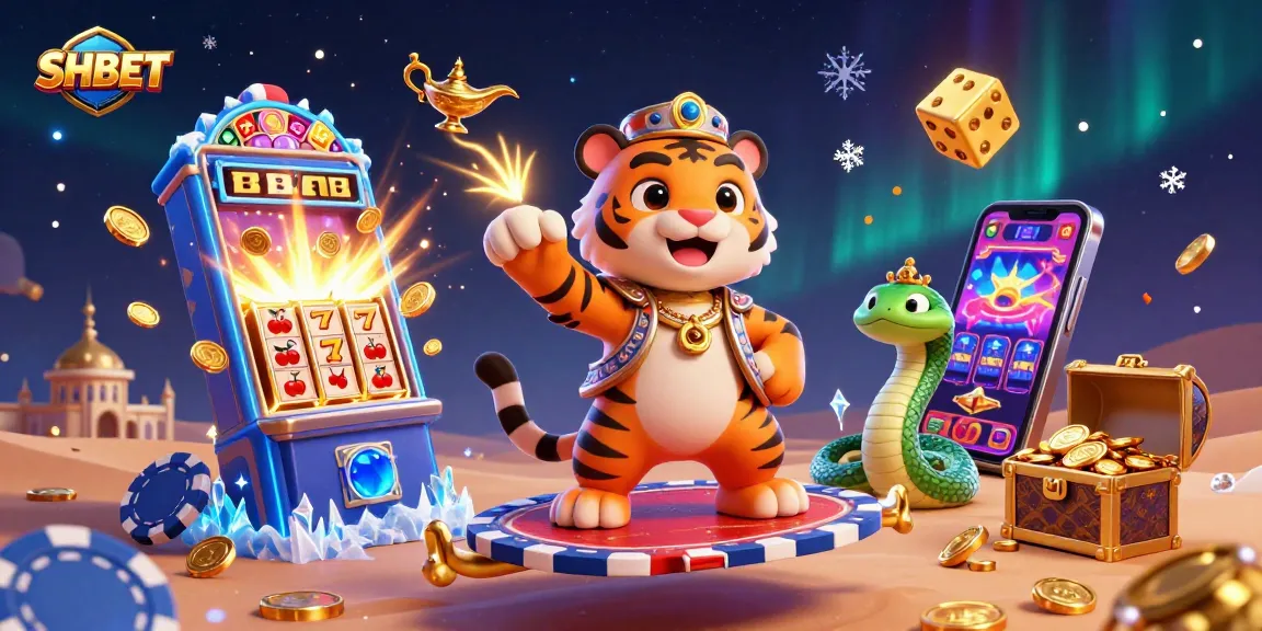 Play and win big with SHBET in this vibrant casino-themed digital illustration.