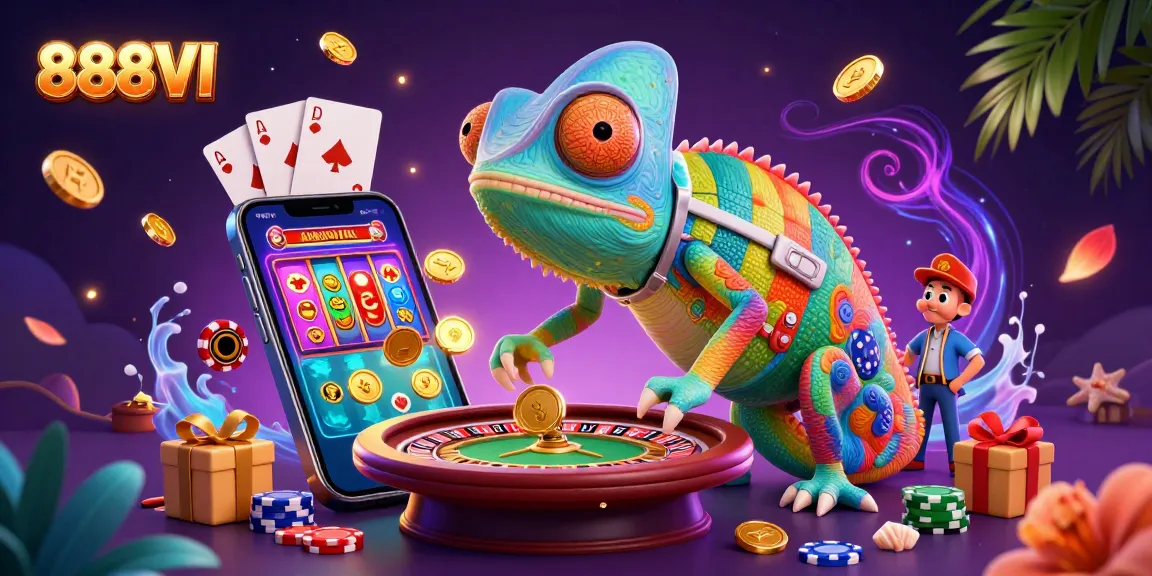 Experience the vibrant world of 888VI casino with colorful games and gold coins erupting in 3D.
