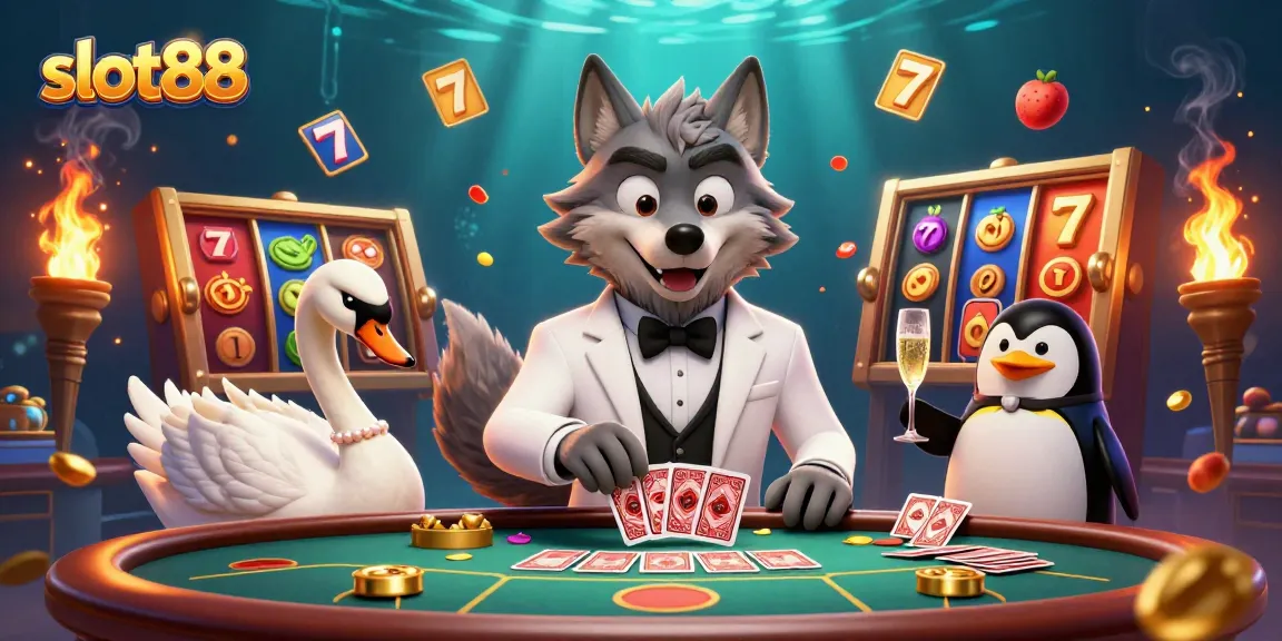 Experience slot88 action with a dazzling 3D illustration featuring vibrant slot reels and animated characters.