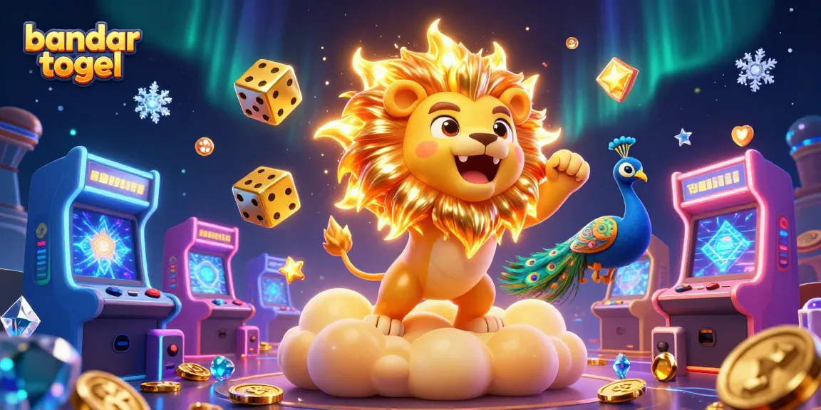 Play bandar togel now with the roaring sun lion amidst golden dice, vibrant 3D casino elements.